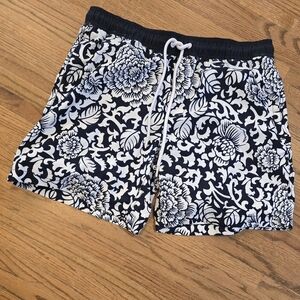 Black and White Floral Swim Trunks Size Large 3 Pockets